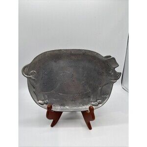 VTG Hog Shaped Tray 1981 Vandor Imports Retro Figural Pewter PIG Platter, 11"x7"